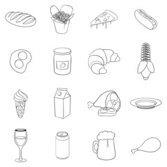 Wall Mural - Food set icons in outline style isolated on white background