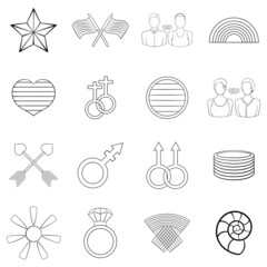 Sticker - Homosexual set icons in outline style isolated on white background