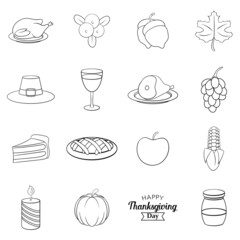Sticker - Thanksgiving set icons in outline style isolated on white background