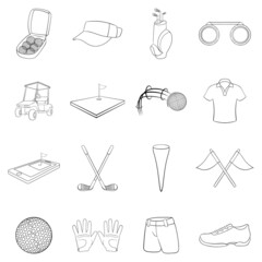 Wall Mural - Golf set icons in outline style isolated on white background