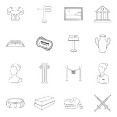 Canvas Print - Museum set icons in outline style isolated on white background