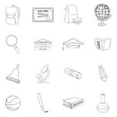 Wall Mural - education set icons in outline style isolated on white background