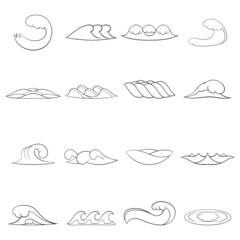 Sticker - Waves set icons in outline style isolated on white background
