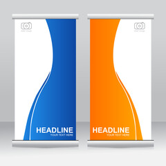 Wall Mural - Roll up banner stand template design. Vertical banner template. Universal stand for conference, seminar, exhibitions, promo banner vector background. Modern publication x-banner and flag-banner.