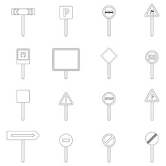 Sticker - Road signs set icons in outline style isolated on white background