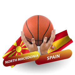 Basketball competition match, national teams north macedonia vs spain