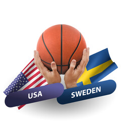 Basketball competition match, national teams usa vs sweden