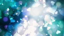 3D Beautiful Glow Blue Green Heart Bokeh And Unfocused Bokeh Light Background. Abstract Falling Beautiful Heart  4K Loop Animation Background For Valentine's Day, St. Valentines Day, Mother's Day, Wed