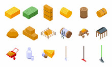 Bale Of Hay Icons Set Isometric Vector. Agriculture Hay. Bale Haystack