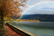 Ioannina City In Autumn Rainbow Over The Lake Pamvotis Greece