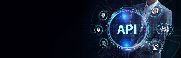 API - Application Programming Interface. Software development tool. Business, modern technology, internet and networking concept.