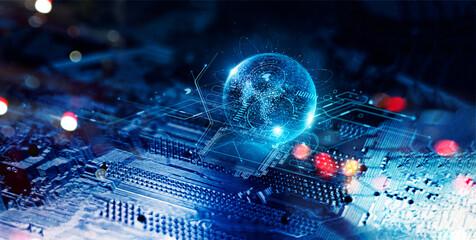 Fototapete - Abstract Digital smart metaverse technology, Virtual reality, Blockchain and big data, Innovation of communication network on futuristic, Artificial intelligence and internet of thing.