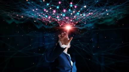 Leinwandbilder - Businessman touch and connected global structure networking and data exchanges customer connection, Technology communication and marketing on social network background.