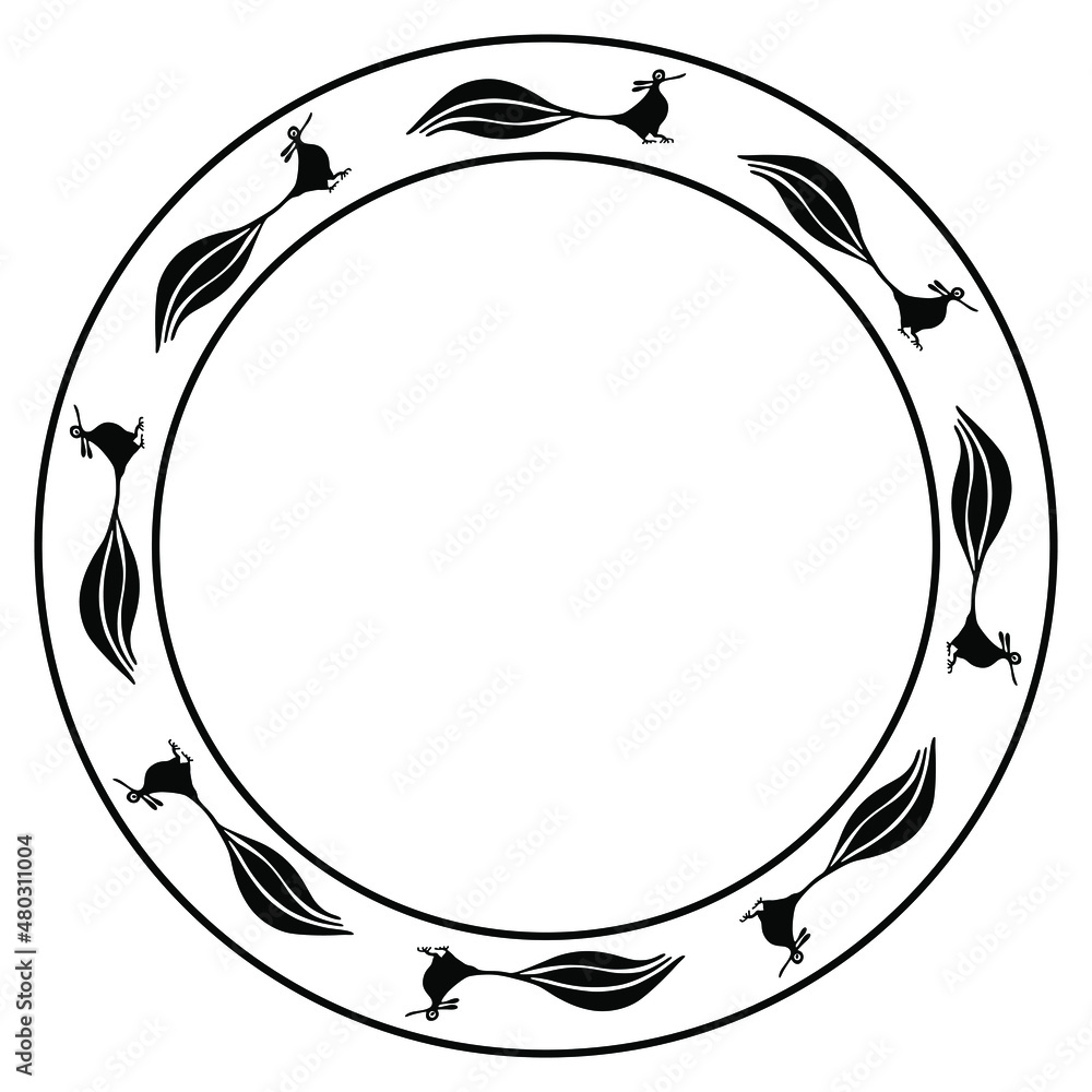 Round ethnic frame with stylized birds. Native American pottery design ...