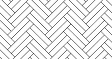 White Double Herringbone Parquet Floor Seamless Pattern With Diagonal Panels. Vector Wooden Or Brick Wall Texture. Modern Interior Background. Outline Monochrome Wallpaper.