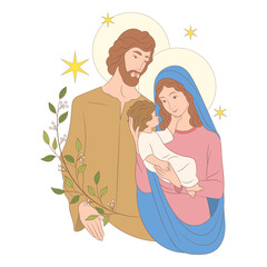 Wall Mural - Christmas nativity scene with baby Jesus, Mary and Joseph