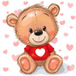 Teddy bear isolated on a heart background