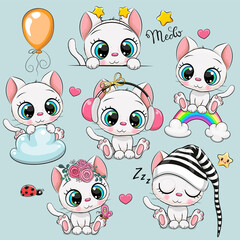 Sticker - White Kittens isolated on a white background