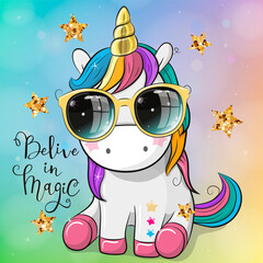 Sticker - Cartoon Cool unicorn with sun glasses