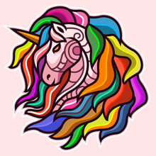 Unicorn Head Zentangle Arts. Isolated On Pink Background
