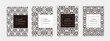 4種類の黒のジオメトリックパターンのベクターカバーデザインセット。ビジネスのパンフレット、カード、パッケージ、ポスターの背景として。