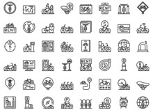 Bike Sharing Icons Set Outline Vector. Bicycle Station. City Person