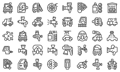 Poster - Car painting icons set outline vector. Spray garage. Machine mask
