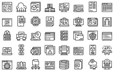 Wall Mural - software icons set outline vector. business network. support remote