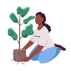 Volunteer planting semi flat color vector character. Sitting figure. Full body person on white. Ecology and greenery isolated modern cartoon style illustration for graphic design and animation