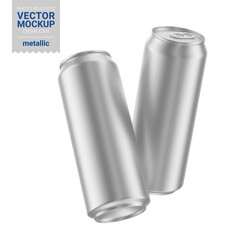 Two metallic drink cans mockup. Vector illustration.