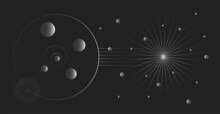 Abstract Mystical Shapes On A Black Background. Esoteric Symbols, Imitation Of Planets.