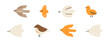 © Bansen - Collection of cartoon birds isolated on white background. Set of flying and sitting abstract birds. Collection of decorative design elements. Flat vector illustration.