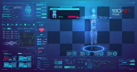 Wall Mural - medical infographic fui. health and healthcare icons and structure of human organs. innovation techn