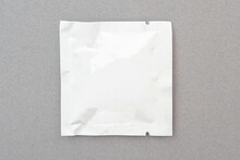Small Foil Package By Wet Antibacterial Wipe, Mock Up, Space For Text, Top View