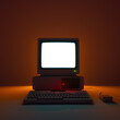 © Виктор Рак - Vintage Desktop PC with Glowing Blank Screen in Low Light. 3D Rendering.