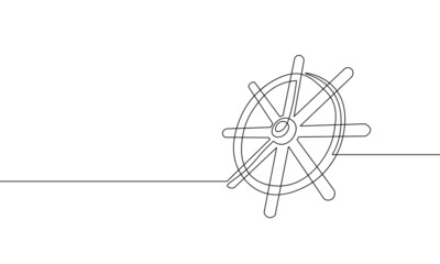 One continuous line wheel helm computer developer app concept. Business digital open source program. Data coding steering vector line illustration