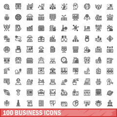 Wall Mural - 100 business icons set, outline style