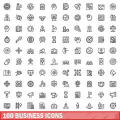 Canvas Print - 100 business icons set, outline style