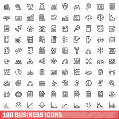 Wall Mural - 100 business icons set, outline style