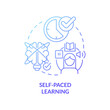 Self paced learning blue gradient concept icon. Own time, schedule. Elearning abstract idea thin line illustration. Isolated outline drawing. Editable stroke. Roboto-Medium, Myriad Pro-Bold fonts used