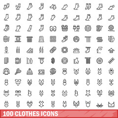 Wall Mural - 100 clothes icons set, outline style