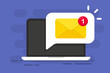 © SMUX - New message on the laptop screen. Unread notification. Online chat. Email messages inbox notification. Envelope with new message. E-mail marketing, internet advertising concept. Vector illustration