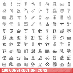 Wall Mural - 100 construction icons set, outline style