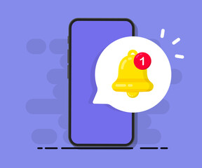 Fototapete - Smartphone with notification. New email message on the phone. Alert message. Notification concept of new message or other notice. Unread email. Danger error alerts, virus or insecure messaging, spam