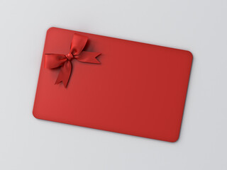 Aufkleber - Blank red gift card with red ribbon bow isolated on grey background with shadow minimal conceptual 3D rendering
