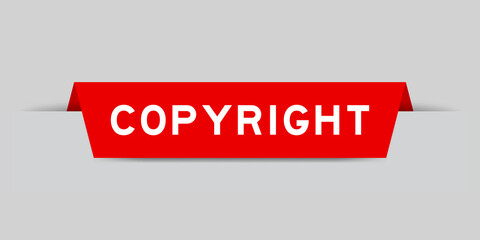 Sticker - Red color inserted label with word copyright on gray background