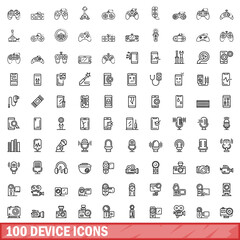 Wall Mural - 100 device icons set, outline style