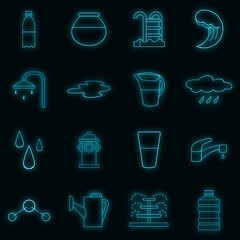 Wall Mural - Water icons set vector neon