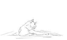 Cat Lies Resting With One Paw Outstretched Vector Sketch, Drawing Of Realistic Cat Coloring Book Page