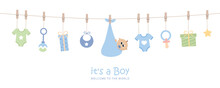 Baby Boy Welcome Greeting Card For Childbirth With Hanging Utensils